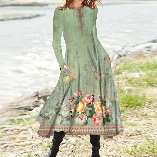 Women's Casual Dress Swing Dress Midi Dress Green Blue Light Green Long Sleeve Floral Pocket Print Winter Fall Vacation Casual Fall Dress 2022 S M L XL XXL 3XL / Winter Dress
Women's Casual Dress Swing Dress Midi Dress Green Blue Light Green Long Sleeve Floral Pocket Print Winter Fall Vacation Casual Fall Dress 2022 S M L XL XXL 3XL / Winter Dress