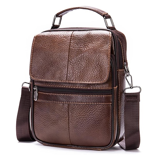 

Men's Briefcase Crossbody Bag Top Handle Bag Nappa Leather Cowhide Zipper Solid Color Plain Daily Dark Coffee Brown Coffee Black