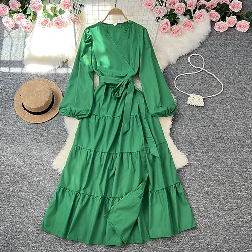 Women's Casual Dress Swing Dress Long Dress Maxi Dress Green Black Fuchsia Long Sleeve Pure Color Lace up Winter Fall Autumn V Neck Loose Fit 2022 One-Size
Women's Casual Dress Swing Dress Long Dress Maxi Dress Green Black Fuchsia Long Sleeve Pure Color Lace up Winter Fall Autumn V Neck Loose Fit 2022 One-Size