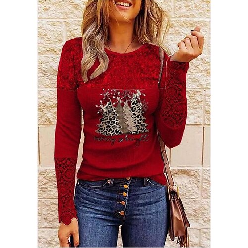Women's Shirt Red Leopard Christmas Tree Print Long Sleeve Christmas Casual Streetwear Round Neck Regular S
Women's Shirt Red Leopard Christmas Tree Print Long Sleeve Christmas Casual Streetwear Round Neck Regular S