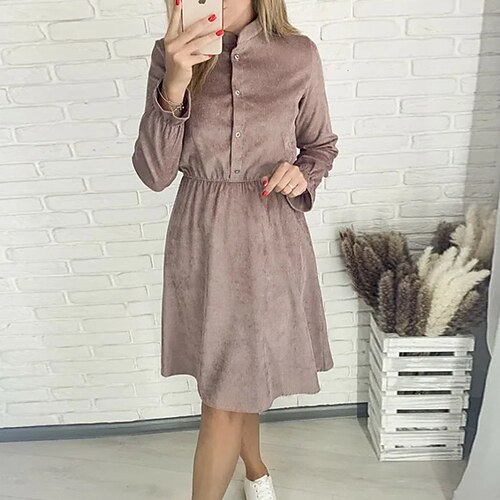 Women's Casual Dress Midi Dress Pink Brown Grey Long Sleeve Pure Color Button Winter Fall Autumn Stand Collar Winter Dress Weekend Fall Dress 2022 S M L XL 2XL
Women's Casual Dress Midi Dress Pink Brown Grey Long Sleeve Pure Color Button Winter Fall Autumn Stand Collar Winter Dress Weekend Fall Dress 2022 S M L XL 2XL