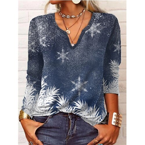 Women's T shirt Tee Green Black Blue Snowflake Patchwork Print Long Sleeve Christmas Casual Christmas V Neck Regular Loose Fit S
Women's T shirt Tee Green Black Blue Snowflake Patchwork Print Long Sleeve Christmas Casual Christmas V Neck Regular Loose Fit S