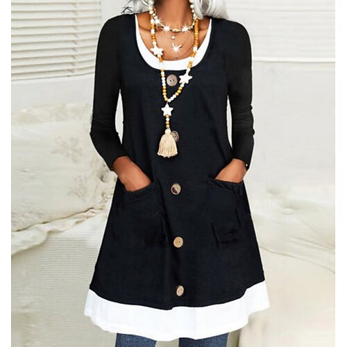Women's Sheath Dress Black Dress Mini Dress Black Long Sleeve Pure Color Button Winter Fall U Neck Stylish Modern 2022 S M L XL 2XL 3XL
Women's Sheath Dress Black Dress Mini Dress Black Long Sleeve Pure Color Button Winter Fall U Neck Stylish Modern 2022 S M L XL 2XL 3XL