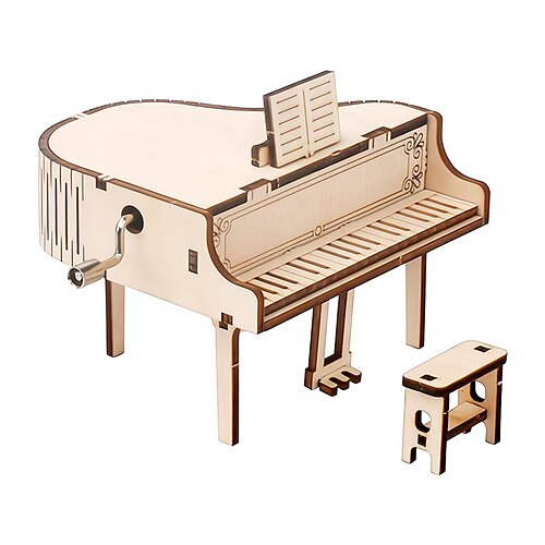 

3D Puzzles for Adults Kids DIY Music Box - Piano Hand Crank Engraved Musical Box Wooden Building DIY Kits for Adults Desk Display Gift for Boys/Girls (Piano)