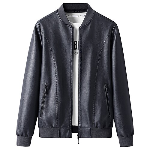 Men's Bomber Jacket Leather Jacket Waterproof Durable Casual / Daily Outdoor Daily Wear Vacation Zipper Stand Collar Comfort Leisure Jacket Outerwear Solid / Plain Color Pocket Keep Warm Black Gray
Men's Bomber Jacket Leather Jacket Waterproof Durable Casual / Daily Outdoor Daily Wear Vacation Zipper Stand Collar Comfort Leisure Jacket Outerwear Solid / Plain Color Pocket Keep Warm Black Gray