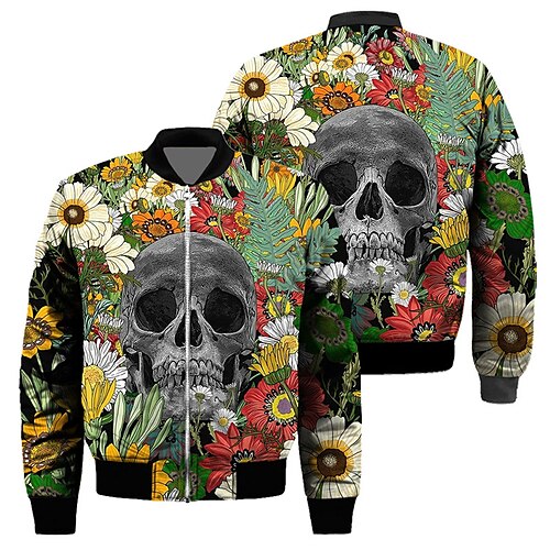 Men's Coat With Pockets Daily Wear Vacation Going out Zipper Stand Collar Streetwear Casual Daily Comfort Jacket Outerwear Floral Skulls Print Green
Men's Coat With Pockets Daily Wear Vacation Going out Zipper Stand Collar Streetwear Casual Daily Comfort Jacket Outerwear Floral Skulls Print Green
