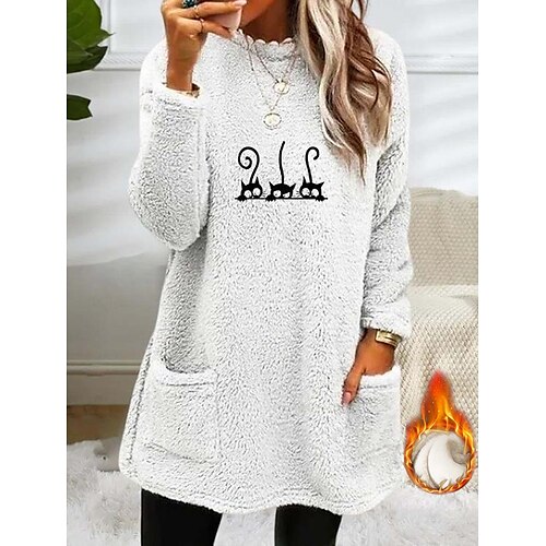 Women's Sweatshirt Pullover Sherpa Fleece Teddy Pocket White Cat Street Round Neck Long Sleeve Fleece S M L XL 2XL 3XL
Women's Sweatshirt Pullover Sherpa Fleece Teddy Pocket White Cat Street Round Neck Long Sleeve Fleece S M L XL 2XL 3XL