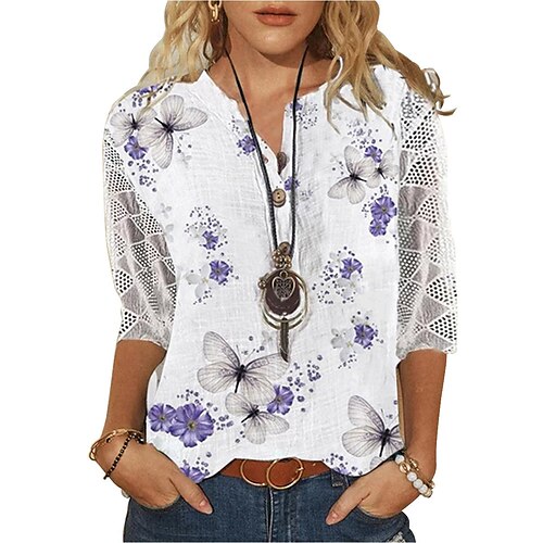 Women's Shirt feather Grey Purple Pure Floral Lace Print Half Sleeve Casual Streetwear V Neck Regular Floral S
Women's Shirt feather Grey Purple Pure Floral Lace Print Half Sleeve Casual Streetwear V Neck Regular Floral S