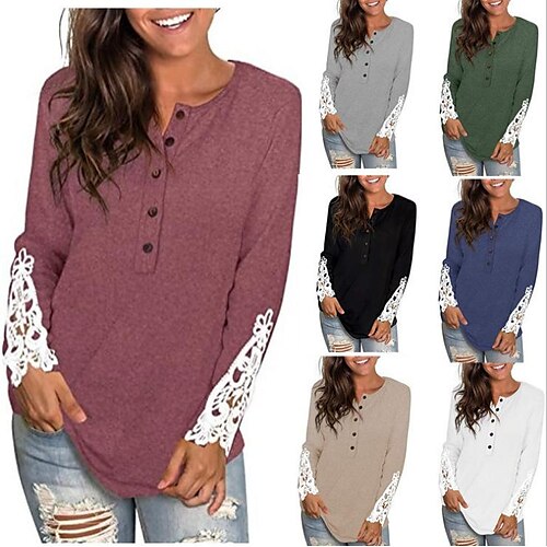 Women's T shirt Tee Button Solid / Plain Color Basic V Neck Standard Spring, Fall, Winter, Summer Fuchsia Grey White Black
Women's T shirt Tee Button Solid / Plain Color Basic V Neck Standard Spring, Fall, Winter, Summer Fuchsia Grey White Black