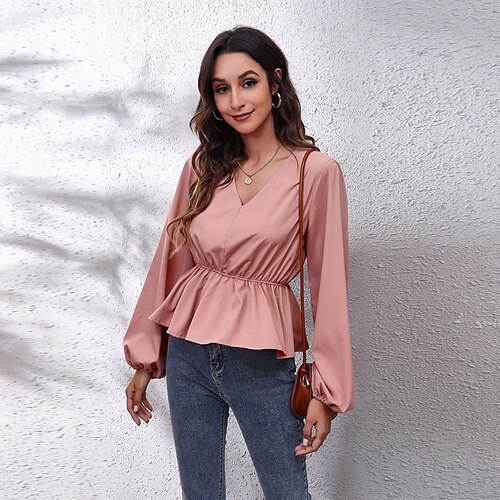 Women's Blouse Solid / Plain Color Basic V Neck Lantern Sleeve Standard Spring, Fall, Winter, Summer Green Pink Red White Black
Women's Blouse Solid / Plain Color Basic V Neck Lantern Sleeve Standard Spring, Fall, Winter, Summer Green Pink Red White Black