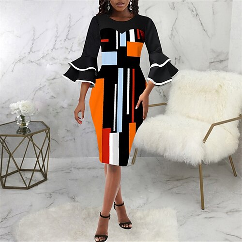 Robe mi-longue Femme Moulante Manches 3/4 Eté Printemps - mode Moderne A Volants Imprimer Imprime Col Ras du Cou Mince 2023 Noir S M L XL 2XL
Robe mi-longue Femme Moulante Manches 3/4 Eté Printemps - mode Moderne A Volants Imprimer Imprime Col Ras du Cou Mince 2023 Noir S M L XL 2XL