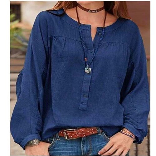 Women's Blouse Shirt Green Pink Dark Blue Plain Button Long Sleeve Casual Basic Round Neck Regular Cotton S
Women's Blouse Shirt Green Pink Dark Blue Plain Button Long Sleeve Casual Basic Round Neck Regular Cotton S