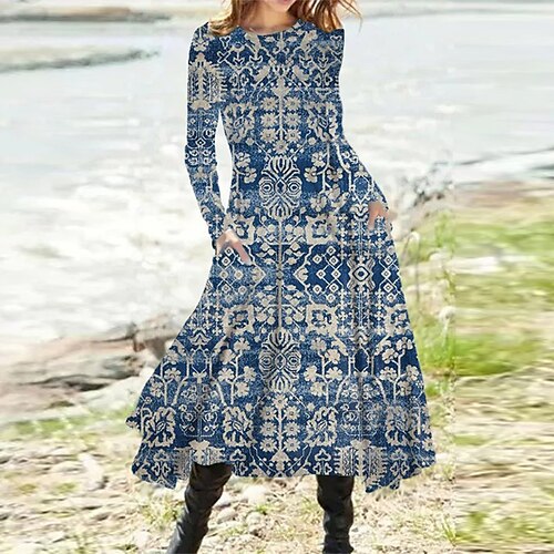 Women's Casual Dress Swing Dress Midi Dress Blue Long Sleeve Floral Pocket Print Winter Fall Vacation Casual Fall Dress 2022 S M L XL XXL 3XL / Winter Dress
Women's Casual Dress Swing Dress Midi Dress Blue Long Sleeve Floral Pocket Print Winter Fall Vacation Casual Fall Dress 2022 S M L XL XXL 3XL / Winter Dress