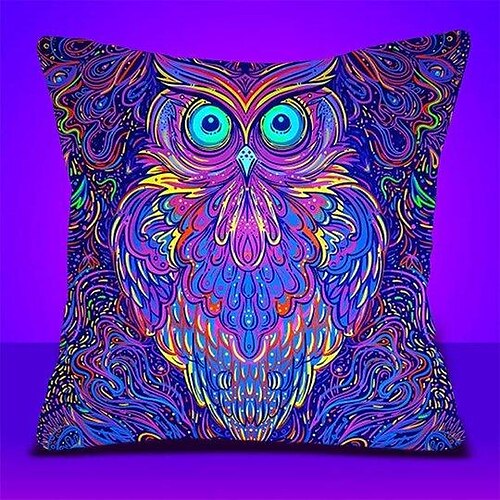 

Blacklight UV Double Side Throw Pillow Cover Owl Soft Decorative Square Throw Pillow Cover Cushion Case Pillowcase for Sofa Bedroom Superior Quality Machine Washable