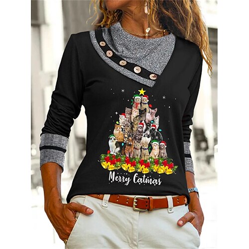 Women's Shirt Black Cat Button Print Long Sleeve Christmas Weekend Streetwear Round Neck Regular 3D Cat S
Women's Shirt Black Cat Button Print Long Sleeve Christmas Weekend Streetwear Round Neck Regular 3D Cat S