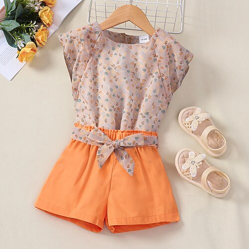 3 Pieces Kids Girls' T-shirt & Shorts Clothing Set Outfit Solid Color Floral Sleeveless Print Cotton Set Outdoor Fashion Sweet Summer 2-6 Years Orange
3 Pieces Kids Girls' T-shirt & Shorts Clothing Set Outfit Solid Color Floral Sleeveless Print Cotton Set Outdoor Fashion Sweet Summer 2-6 Years Orange
