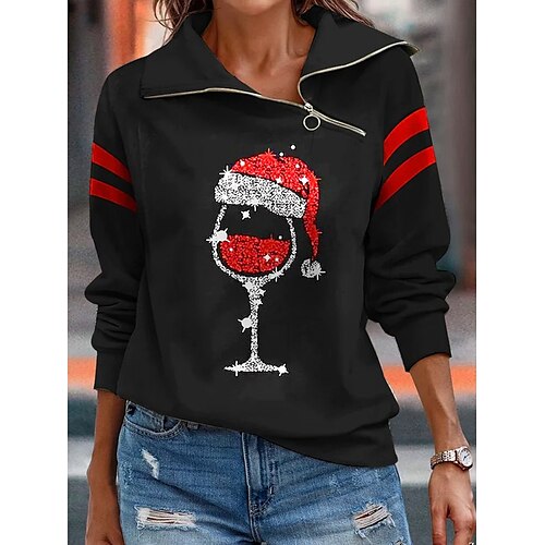 Women's Shirt Black Graphic Quarter Zip Print Long Sleeve Christmas Casual Basic Christmas Shirt Collar Regular S
Women's Shirt Black Graphic Quarter Zip Print Long Sleeve Christmas Casual Basic Christmas Shirt Collar Regular S