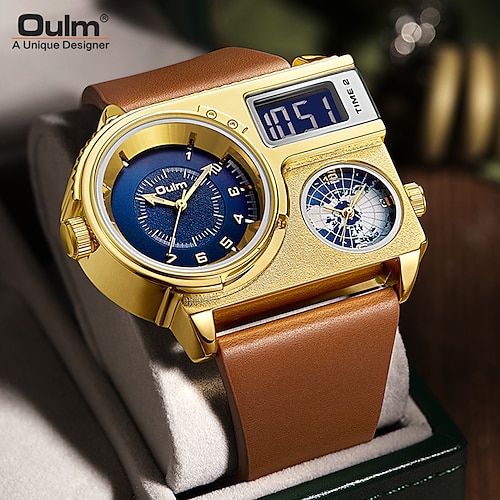 

Oulm Quartz Watch for Men Analog Quartz Sexy Stylish Steampunk Dual Time Zones Noctilucent Large Dial Alloy PU Leather Creative / One Year