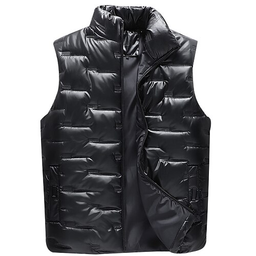 

Men's Puffer Vest Warm Daily Wear Going out Festival Solid Colored Outerwear Clothing Apparel Basic Sport Black Dark Blue Dark Gray