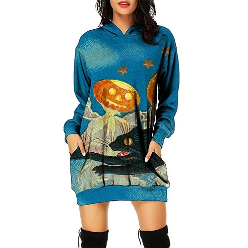 Women's Hoodie Dress Winter Dress Green Black Blue Orange Long Sleeve Print Winter Fall Hooded Fashion Modern Fall Dress 2022 S M L XL 2XL / Halloween
Women's Hoodie Dress Winter Dress Green Black Blue Orange Long Sleeve Print Winter Fall Hooded Fashion Modern Fall Dress 2022 S M L XL 2XL / Halloween