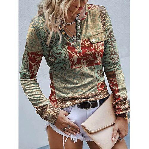 Women's Blouse Shirt Green Blue Red Floral Button Print Long Sleeve Casual Weekend Basic V Neck Regular Floral S
Women's Blouse Shirt Green Blue Red Floral Button Print Long Sleeve Casual Weekend Basic V Neck Regular Floral S