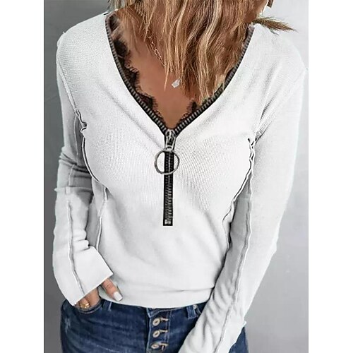 Women's T shirt Tee Green Black Blue Plain Lace Trims Quarter Zip Long Sleeve Daily Weekend Basic V Neck Regular S
Women's T shirt Tee Green Black Blue Plain Lace Trims Quarter Zip Long Sleeve Daily Weekend Basic V Neck Regular S
