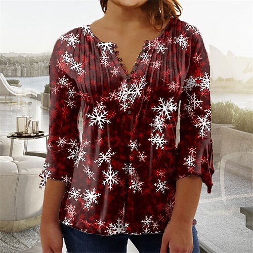Women's Plus Size Tops Blouse Shirt Snowflake Button Print 3/4 Length Sleeve V Neck Casual Christmas Daily Cotton Spandex Jersey Winter Fall Blue Wine
Women's Plus Size Tops Blouse Shirt Snowflake Button Print 3/4 Length Sleeve V Neck Casual Christmas Daily Cotton Spandex Jersey Winter Fall Blue Wine