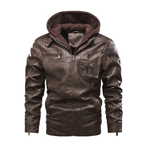 Men's Faux Leather Jacket Durable Casual / Daily Daily Wear Vacation To-Go Zipper Hooded Comfort Leisure Jacket Outerwear Solid / Plain Color Pocket Coffee Gray Black / Spring / Fall / Long Sleeve
Men's Faux Leather Jacket Durable Casual / Daily Daily Wear Vacation To-Go Zipper Hooded Comfort Leisure Jacket Outerwear Solid / Plain Color Pocket Coffee Gray Black / Spring / Fall / Long Sleeve