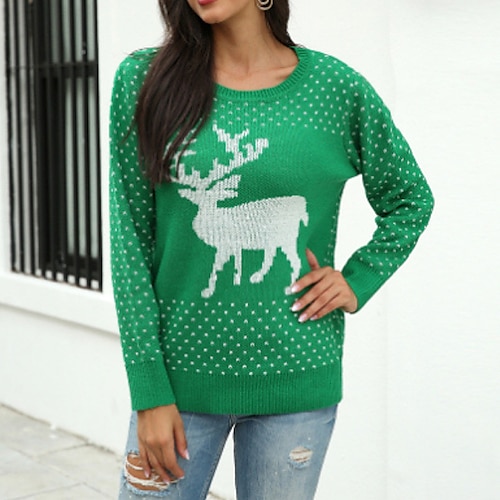 

Women's Ugly Christmas Sweater Pullover Sweater Jumper Ribbed Knit Knitted Elk Crew Neck Stylish Casual Outdoor Christmas Winter Fall Green Red S M L / Long Sleeve / Weekend / Holiday / Regular Fit
