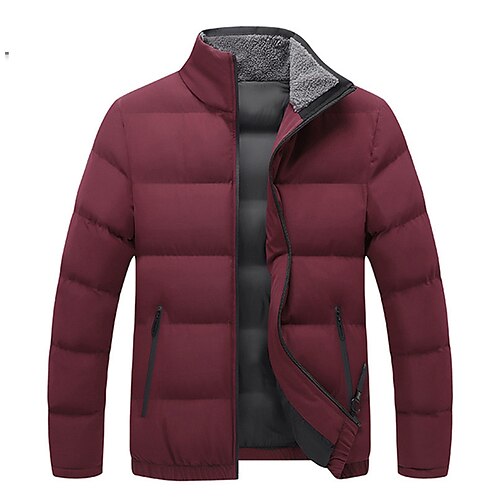 

Men's Puffer Jacket Quilted Jacket Parka Outdoor Casual / Daily Vacation Going out To-Go Pure Color Outerwear Clothing Apparel Wine Black Khaki