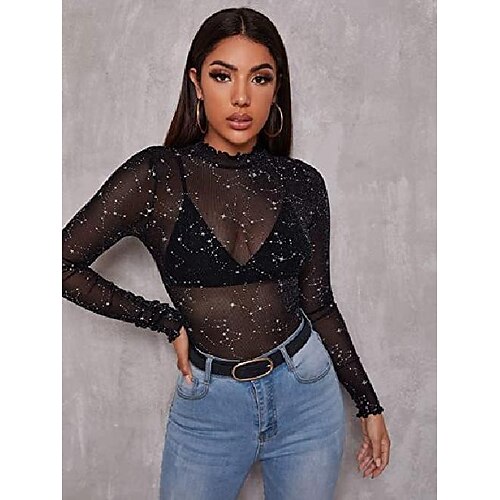 Women's T shirt Tee Sequin Round Neck Standard Spring, Fall, Winter, Summer Black
Women's T shirt Tee Sequin Round Neck Standard Spring, Fall, Winter, Summer Black