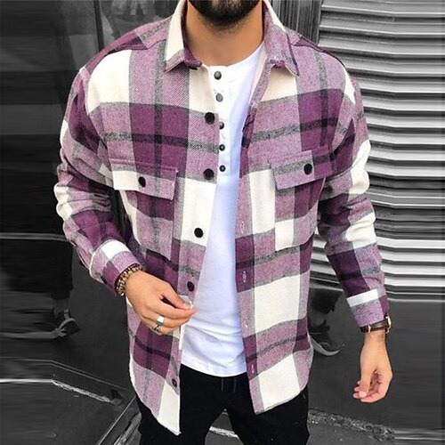 Men's Coat With Pockets Daily Wear Vacation Going out Single Breasted Turndown Streetwear Casual Daily Outdoor Jacket Outerwear Plaid Print Purple
Men's Coat With Pockets Daily Wear Vacation Going out Single Breasted Turndown Streetwear Casual Daily Outdoor Jacket Outerwear Plaid Print Purple
