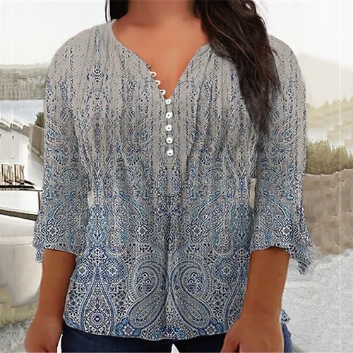 Women's Plus Size Tops Blouse Shirt Floral Button Print 3/4 Length Sleeve V Neck Casual Daily Vacation Cotton Spandex Jersey Winter Fall Blue
Women's Plus Size Tops Blouse Shirt Floral Button Print 3/4 Length Sleeve V Neck Casual Daily Vacation Cotton Spandex Jersey Winter Fall Blue
