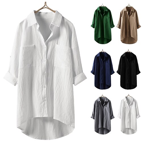 Women's Plus Size Curve Tops Blouse Shirt Solid Color Pocket Button 3/4 Length Sleeve Shirt Collar Basic Daily Washable Cotton Fabric Fall Spring Green White
Women's Plus Size Curve Tops Blouse Shirt Solid Color Pocket Button 3/4 Length Sleeve Shirt Collar Basic Daily Washable Cotton Fabric Fall Spring Green White