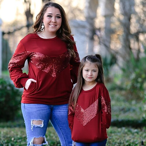 Mommy and Me T shirt Solid Color Casual Wine Brown Long Sleeve Daily Matching Outfits
Mommy and Me T shirt Solid Color Casual Wine Brown Long Sleeve Daily Matching Outfits
