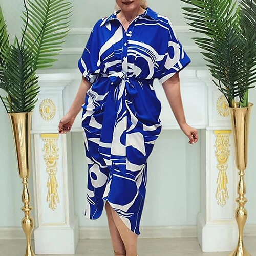 Women's Plus Size Casual Dress Color Block Shirt Collar Short Sleeve Fall Winter Casual Midi Dress Causal Daily Dress / Shirt Dress
Women's Plus Size Casual Dress Color Block Shirt Collar Short Sleeve Fall Winter Casual Midi Dress Causal Daily Dress / Shirt Dress