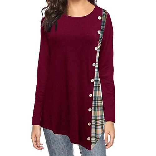 Women's T shirt Tee Wine Gray Black Plaid Button Flowing tunic Long Sleeve Daily Weekend Basic Round Neck Long Painting S
Women's T shirt Tee Wine Gray Black Plaid Button Flowing tunic Long Sleeve Daily Weekend Basic Round Neck Long Painting S
