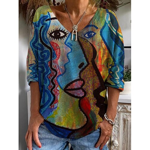 Women's T shirt Tee Blue Orange Graphic Print Long Sleeve Casual Vintage V Neck Regular S
Women's T shirt Tee Blue Orange Graphic Print Long Sleeve Casual Vintage V Neck Regular S