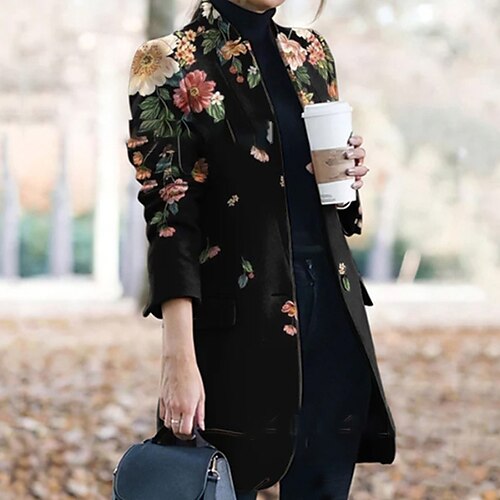 Women's Coat Warm Breathable Outdoor Work Daily Wear Going out Pocket Print Buttoned Front Stand Collar Fashion Elegant Lady Modern Flower Regular Fit Outerwear Long Sleeve Winter Fall Black Purple
Women's Coat Warm Breathable Outdoor Work Daily Wear Going out Pocket Print Buttoned Front Stand Collar Fashion Elegant Lady Modern Flower Regular Fit Outerwear Long Sleeve Winter Fall Black Purple