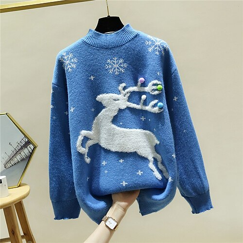 Women's Ugly Sweater Pullover Sweater jumper Jumper Ribbed Knit Knitted Elk Crew Neck Stylish Casual Outdoor Christmas Winter Fall Blue M L XL / Cotton / Long Sleeve
Women's Ugly Sweater Pullover Sweater jumper Jumper Ribbed Knit Knitted Elk Crew Neck Stylish Casual Outdoor Christmas Winter Fall Blue M L XL / Cotton / Long Sleeve