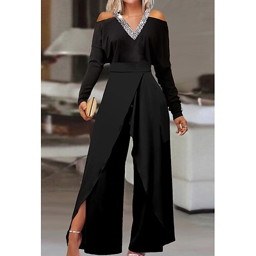 Women's Jumpsuit Sequin Solid Color V Neck Formal Party Weekend Straight Regular Fit Long Sleeve Black S M L Winter
Women's Jumpsuit Sequin Solid Color V Neck Formal Party Weekend Straight Regular Fit Long Sleeve Black S M L Winter