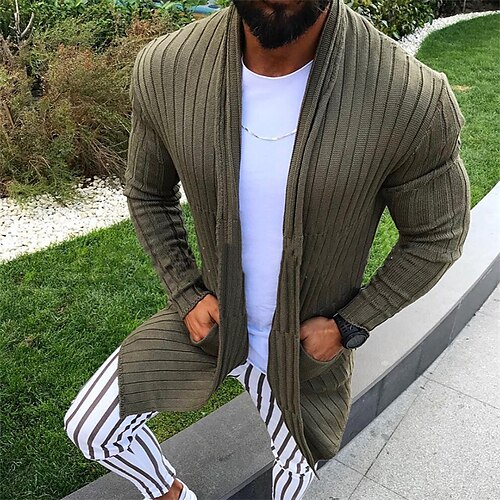 

Men's Cardigan Sweater Ribbed Knit Tunic Knitted Solid Color V Neck Warm Ups Modern Contemporary Daily Wear Going out Clothing Apparel Spring & Fall Black Military Green S M L