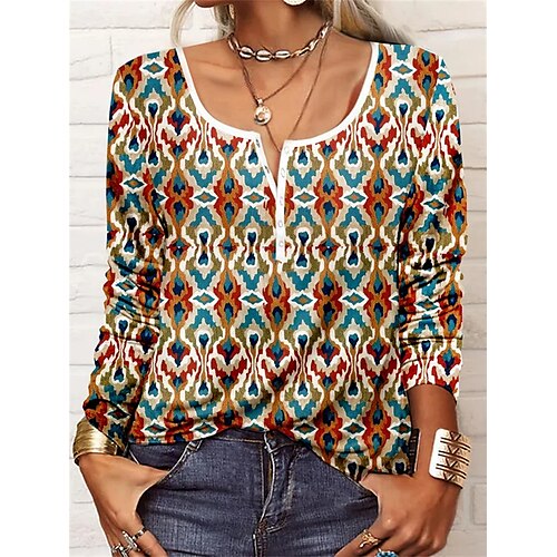 Women's T shirt Tee Henley Shirt Rainbow Geometric Long Sleeve Home Casual Basic Ethnic U Neck Regular S
Women's T shirt Tee Henley Shirt Rainbow Geometric Long Sleeve Home Casual Basic Ethnic U Neck Regular S