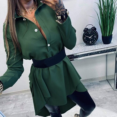 Women's Work Dress Shirt Dress Green Black Long Sleeve Pure Color Button Pocket Plus High Low Winter Fall Shirt Collar Stylish Modern Fall Dress 2022 S M L XL / Winter Dress
Women's Work Dress Shirt Dress Green Black Long Sleeve Pure Color Button Pocket Plus High Low Winter Fall Shirt Collar Stylish Modern Fall Dress 2022 S M L XL / Winter Dress