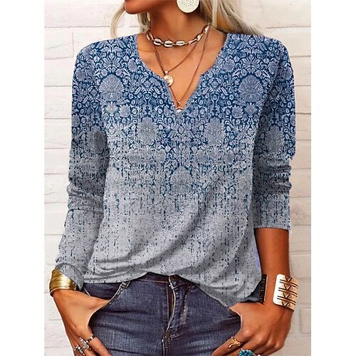 Women's T shirt Tee Green Blue Yellow Flower Patchwork Print Long Sleeve Casual Daily Vintage Ethnic V Neck Regular S
Women's T shirt Tee Green Blue Yellow Flower Patchwork Print Long Sleeve Casual Daily Vintage Ethnic V Neck Regular S
