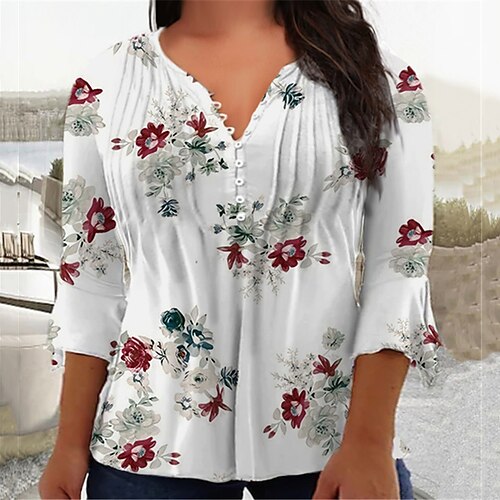 Women's Plus Size Tops Blouse Shirt Floral Button Print 3/4 Length Sleeve V Neck Casual Daily Vacation Cotton Spandex Jersey Fall Winter White
Women's Plus Size Tops Blouse Shirt Floral Button Print 3/4 Length Sleeve V Neck Casual Daily Vacation Cotton Spandex Jersey Fall Winter White
