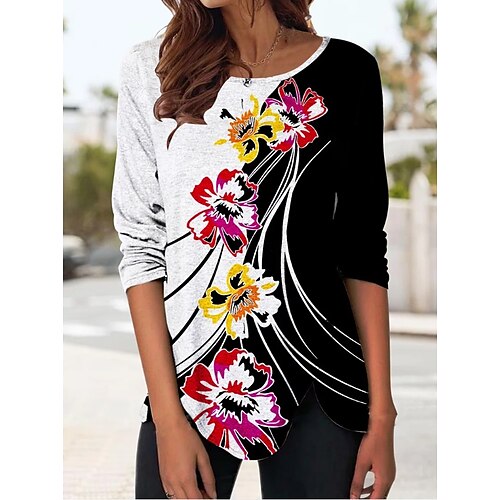 Women's T shirt Tee Black Floral Print Long Sleeve Casual Holiday Basic Round Neck Regular S
Women's T shirt Tee Black Floral Print Long Sleeve Casual Holiday Basic Round Neck Regular S