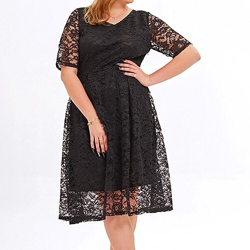 Women's Plus Size Party Dress Solid Color V Neck Half Sleeve Winter Fall Elegant Formal Sexy Midi Dress Formal Party Dress / Lace Dress
Women's Plus Size Party Dress Solid Color V Neck Half Sleeve Winter Fall Elegant Formal Sexy Midi Dress Formal Party Dress / Lace Dress