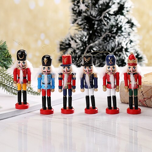 

6pcs/set 12cm Nutcracker Puppet Christmas Ornaments Desktop Decoration Cartoons Drawing Walnuts Soldiers Band Dolls Nutcracker Miniature