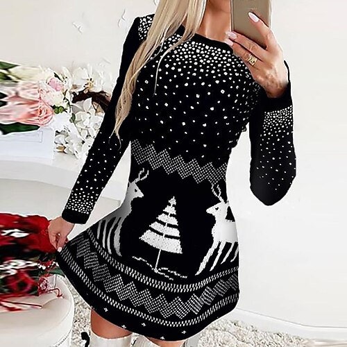 Women's Christmas Casual Dress Black Dress Short Mini Dress Black Long Sleeve Elk Tree Print Fall Winter Crew Neck Vacation Casual 2022 S M L XL
Women's Christmas Casual Dress Black Dress Short Mini Dress Black Long Sleeve Elk Tree Print Fall Winter Crew Neck Vacation Casual 2022 S M L XL